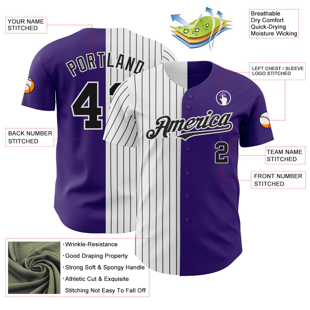 Custom Purple White-Black Pinstripe Authentic Split Fashion Baseball Jersey - Sky-Custom
