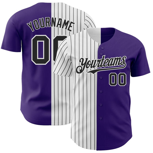 Custom Purple White-Black Pinstripe Authentic Split Fashion Baseball Jersey - Sky-Custom