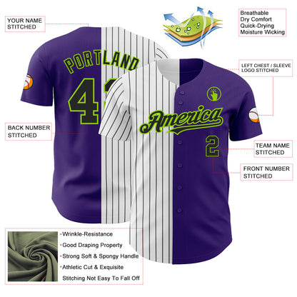 Custom Purple Neon Green-Black Pinstripe Authentic Split Fashion Baseball Jersey - Sky-Custom