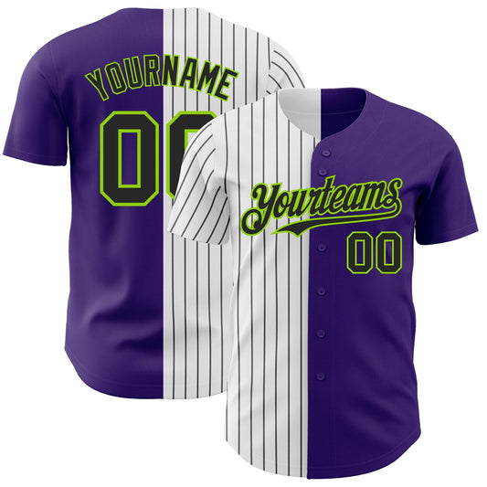 Custom Purple Neon Green-Black Pinstripe Authentic Split Fashion Baseball Jersey - Sky-Custom