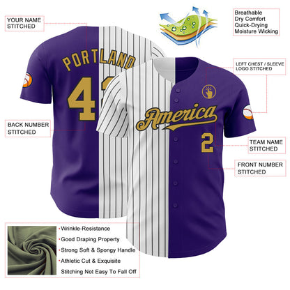 Custom Purple Old Gold-Black Pinstripe Authentic Split Fashion Baseball Jersey - Sky-Custom