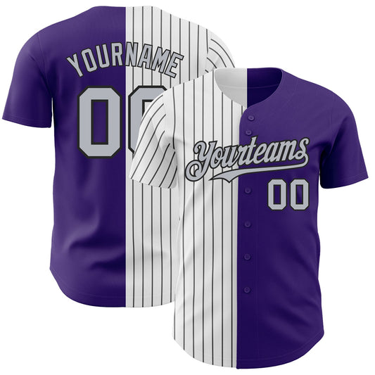 Custom Purple Gray-Black Pinstripe Authentic Split Fashion Baseball Jersey - Sky-Custom