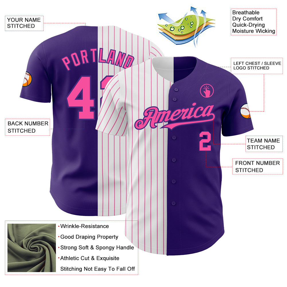 Custom Purple White-Pink Pinstripe Authentic Split Fashion Baseball Jersey - Sky-Custom