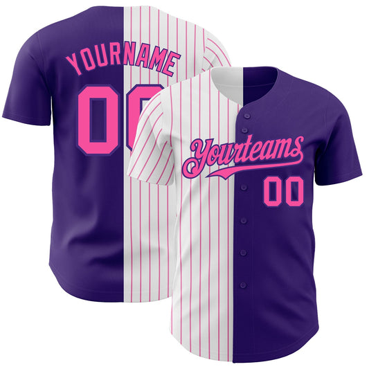 Custom Purple White-Pink Pinstripe Authentic Split Fashion Baseball Jersey - Sky-Custom