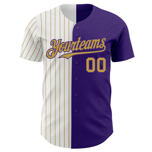 Custom Purple White-Old Gold Pinstripe Authentic Split Fashion Baseball Jersey - Sky-Custom