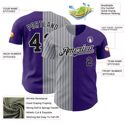 Custom Purple Gray-Black Pinstripe Authentic Split Fashion Baseball Jersey - Sky-Custom