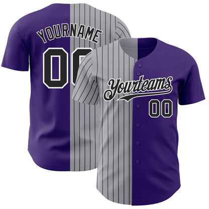 Custom Purple Gray-Black Pinstripe Authentic Split Fashion Baseball Jersey - Sky-Custom