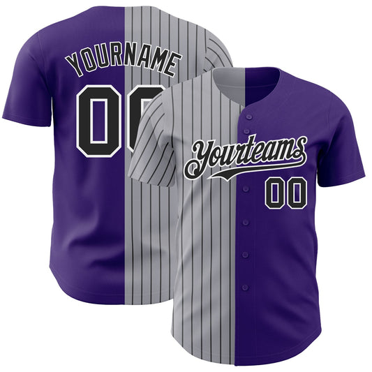 Custom Purple Gray-Black Pinstripe Authentic Split Fashion Baseball Jersey - Sky-Custom