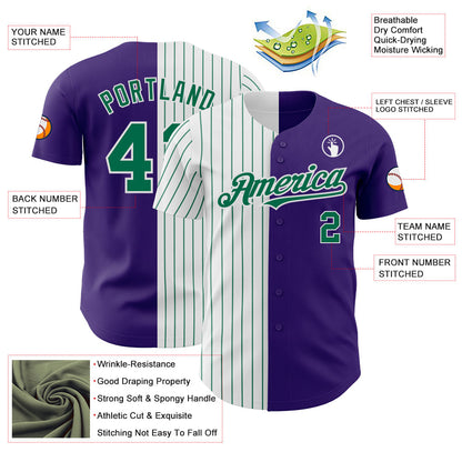 Custom Purple White-Kelly Green Pinstripe Authentic Split Fashion Baseball Jersey - Sky-Custom