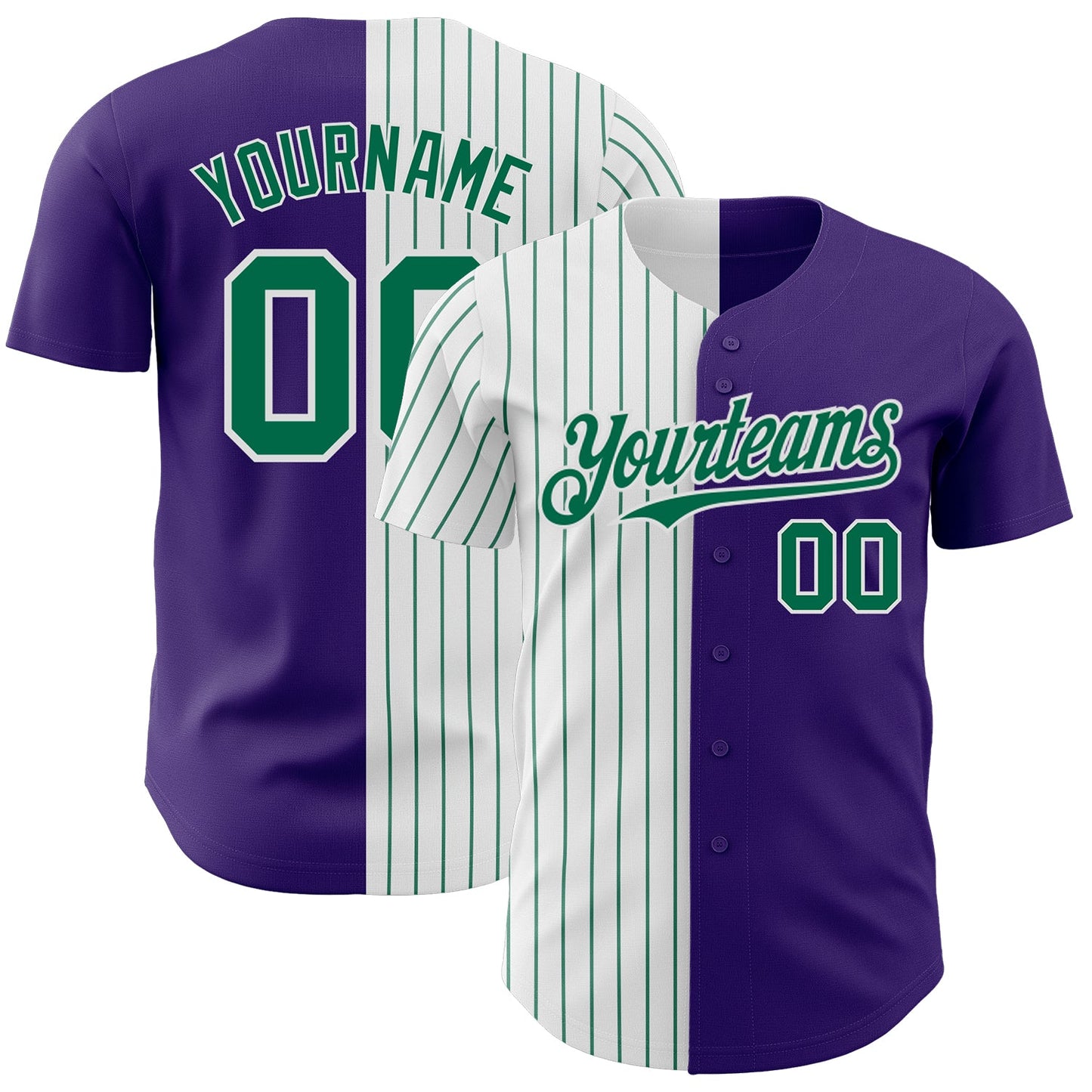 Custom Purple White-Kelly Green Pinstripe Authentic Split Fashion Baseball Jersey - Sky-Custom