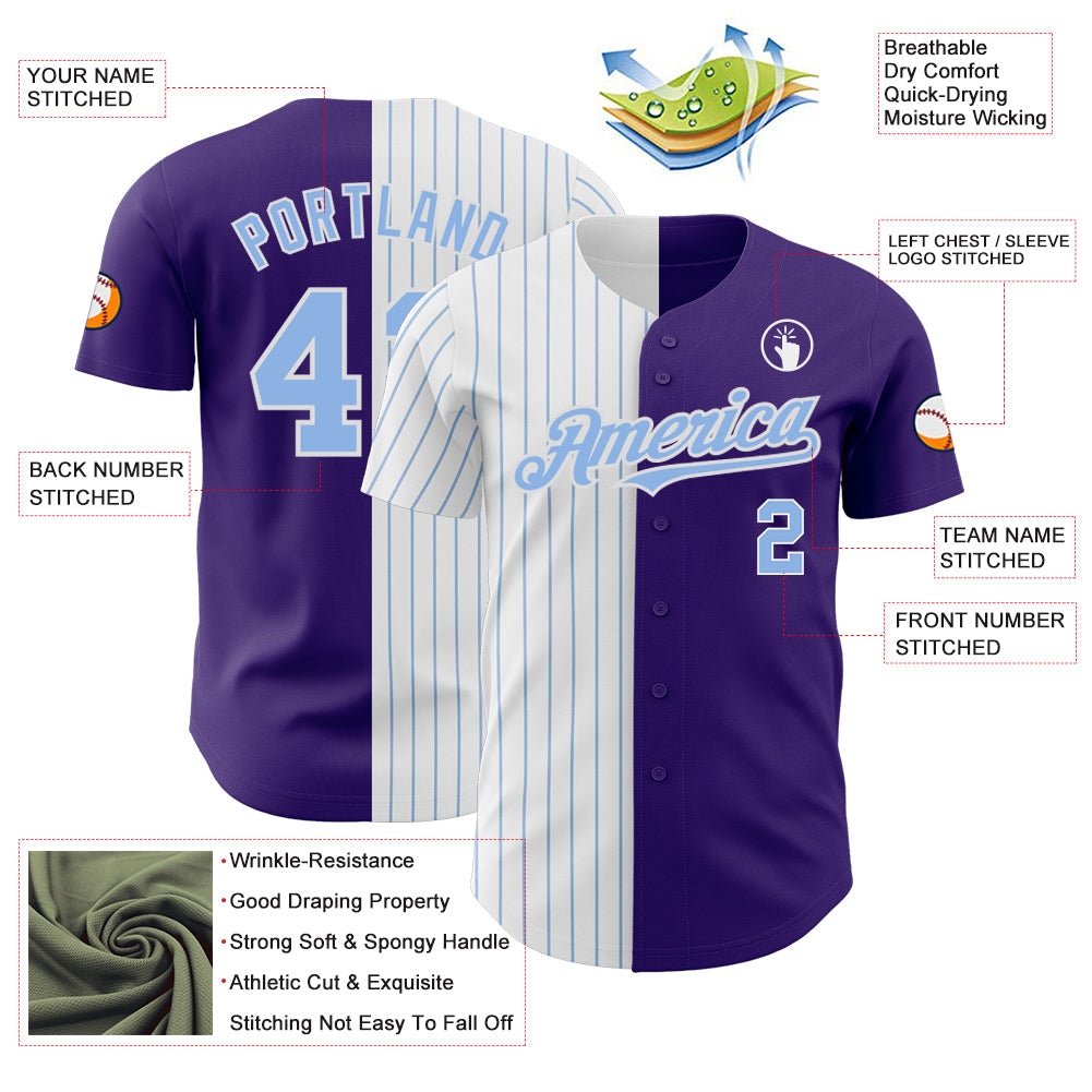 Custom Purple White-Light Blue Pinstripe Authentic Split Fashion Baseball Jersey - Sky-Custom