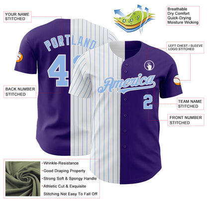 Custom Purple White-Light Blue Pinstripe Authentic Split Fashion Baseball Jersey - Sky-Custom