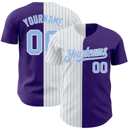 Custom Purple White-Light Blue Pinstripe Authentic Split Fashion Baseball Jersey - Sky-Custom