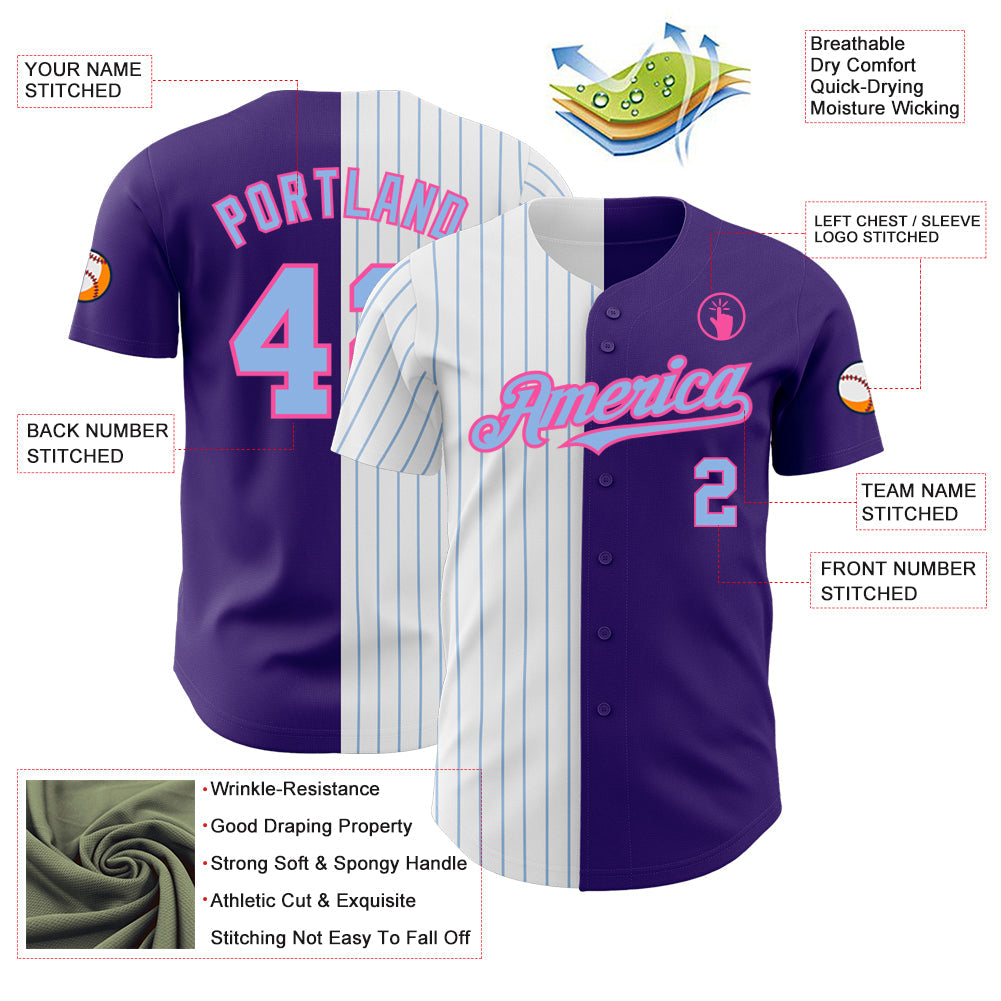 Custom Purple Pink-Light Blue Pinstripe Authentic Split Fashion Baseball Jersey - Sky-Custom