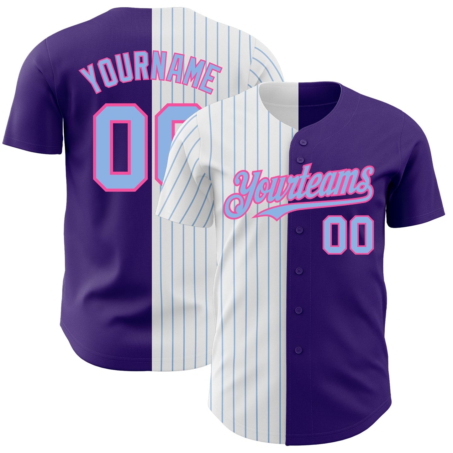 Custom Purple Pink-Light Blue Pinstripe Authentic Split Fashion Baseball Jersey - Sky-Custom