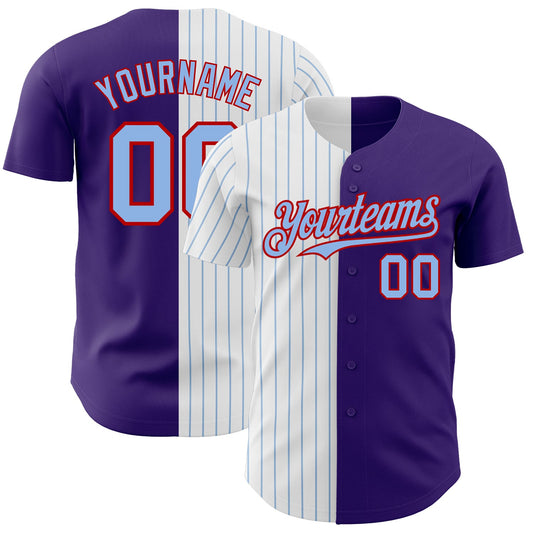 Custom Purple Red-Light Blue Pinstripe Authentic Split Fashion Baseball Jersey - Sky-Custom