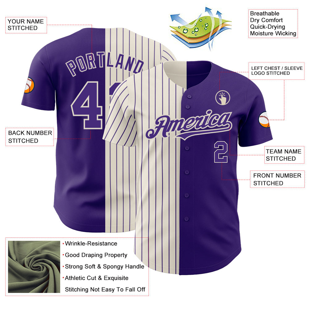 Custom Purple Cream-Purple Pinstripe Authentic Split Fashion Baseball Jersey - Sky-Custom