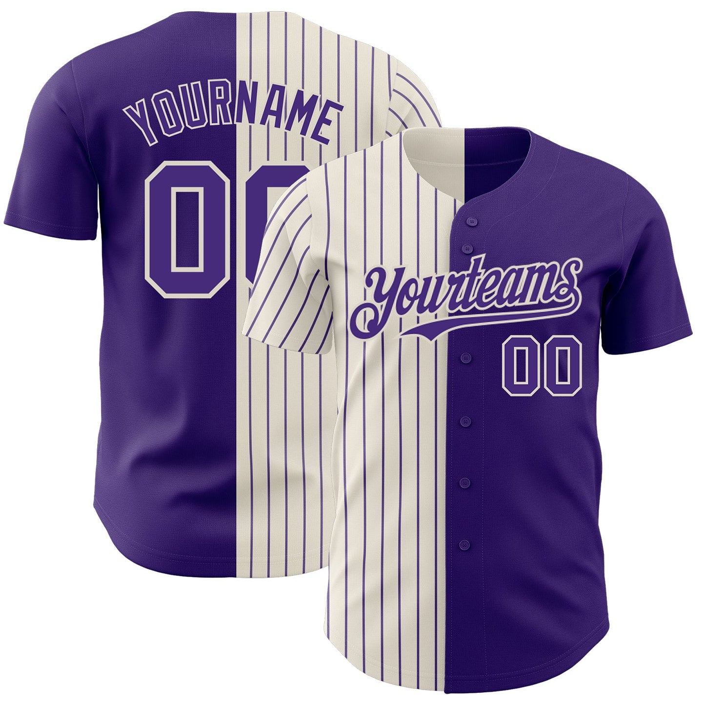 Custom Purple Cream-Purple Pinstripe Authentic Split Fashion Baseball Jersey - Sky-Custom