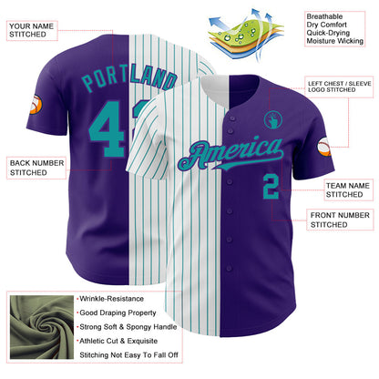 Custom Purple White-Teal Pinstripe Authentic Split Fashion Baseball Jersey - Sky-Custom