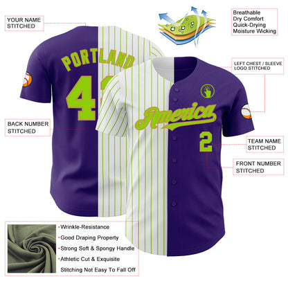 Custom Purple Old Gold-Neon Green Pinstripe Authentic Split Fashion Baseball Jersey - Sky-Custom