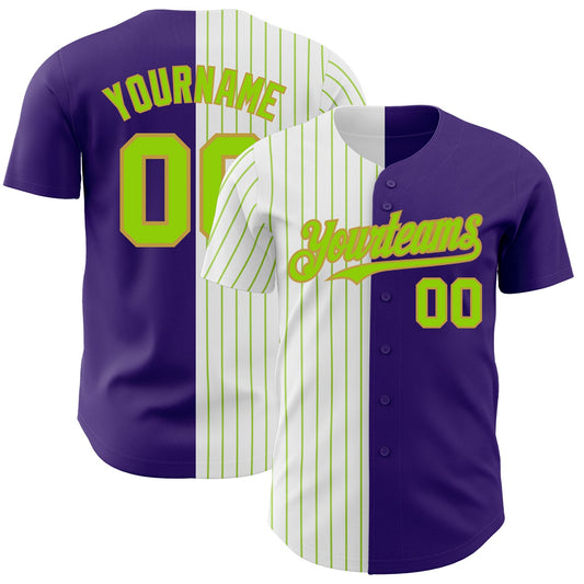 Custom Purple Old Gold-Neon Green Pinstripe Authentic Split Fashion Baseball Jersey - Sky-Custom