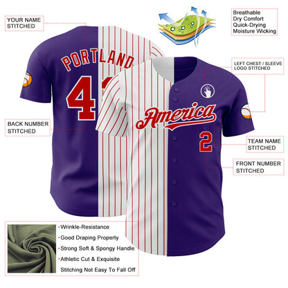Custom Purple White-Red Pinstripe Authentic Split Fashion Baseball Jersey - Sky-Custom
