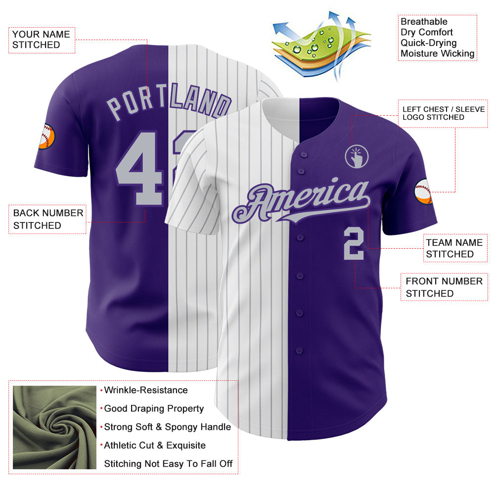 Custom Purple White-Gray Pinstripe Authentic Split Fashion Baseball Jersey - Sky-Custom
