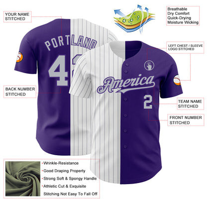 Custom Purple White-Gray Pinstripe Authentic Split Fashion Baseball Jersey - Sky-Custom