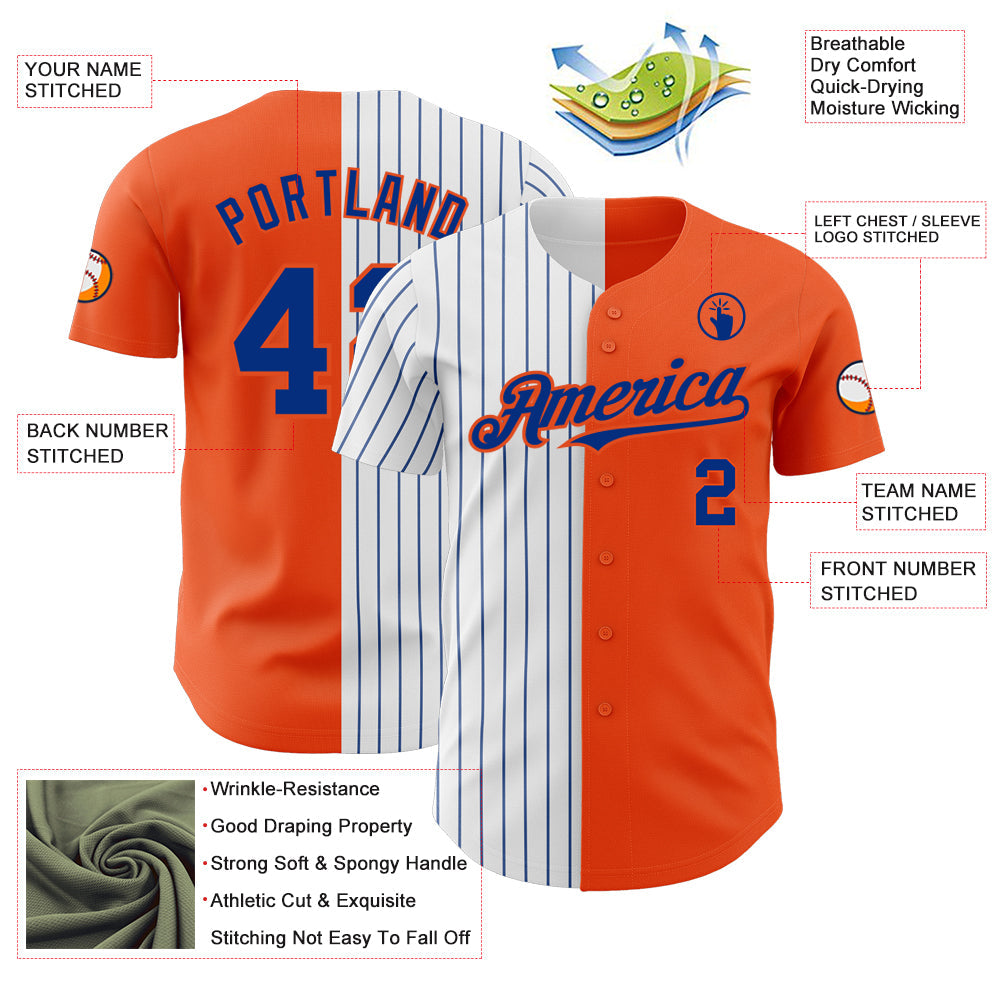 Custom Orange White-Royal Pinstripe Authentic Split Fashion Baseball Jersey - Sky-Custom