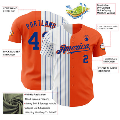 Custom Orange White-Royal Pinstripe Authentic Split Fashion Baseball Jersey - Sky-Custom