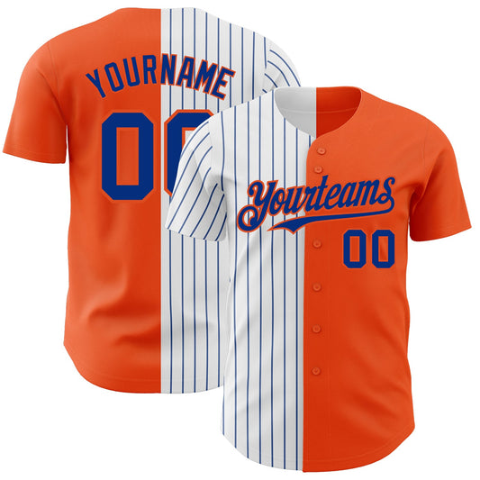 Custom Orange White-Royal Pinstripe Authentic Split Fashion Baseball Jersey - Sky-Custom