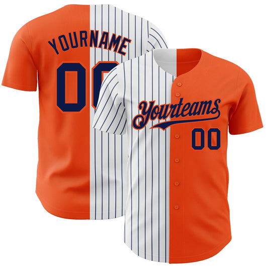 Custom Orange White-Navy Pinstripe Authentic Split Fashion Baseball Jersey - Sky-Custom
