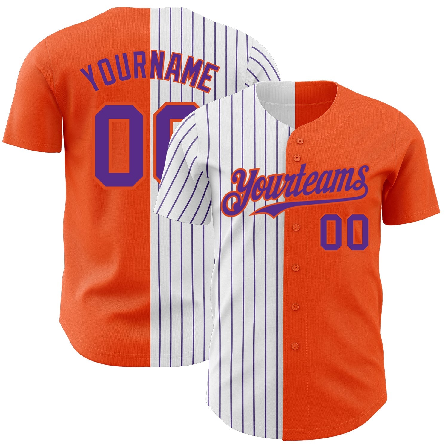Custom Orange White-Purple Pinstripe Authentic Split Fashion Baseball Jersey - Sky-Custom