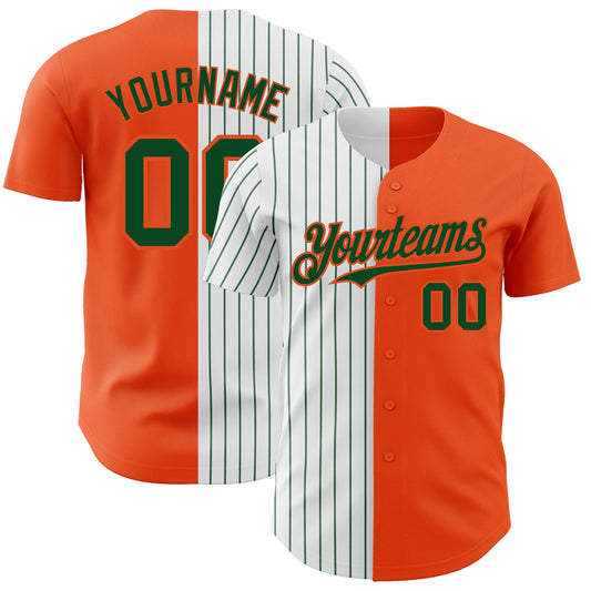 Custom Orange White-Green Pinstripe Authentic Split Fashion Baseball Jersey - Sky-Custom