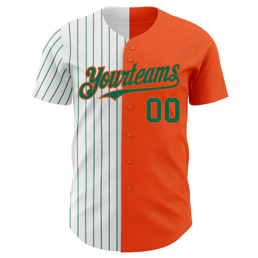Custom Orange White-Kelly Green Pinstripe Authentic Split Fashion Baseball Jersey - Sky-Custom