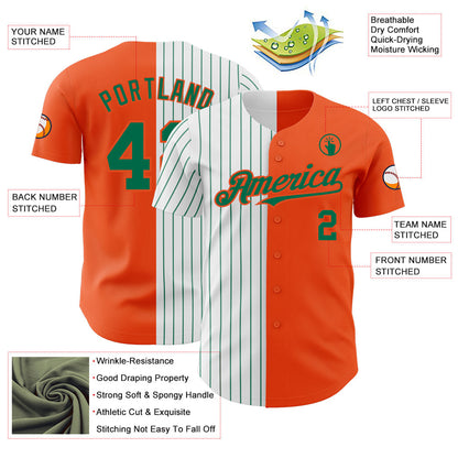 Custom Orange White-Kelly Green Pinstripe Authentic Split Fashion Baseball Jersey - Sky-Custom