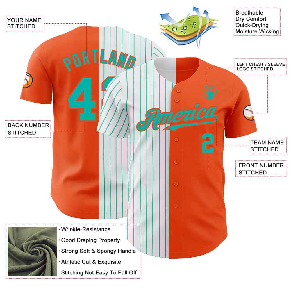 Custom Orange White-Aqua Pinstripe Authentic Split Fashion Baseball Jersey - Sky-Custom