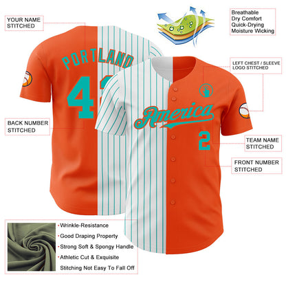 Custom Orange White-Aqua Pinstripe Authentic Split Fashion Baseball Jersey - Sky-Custom