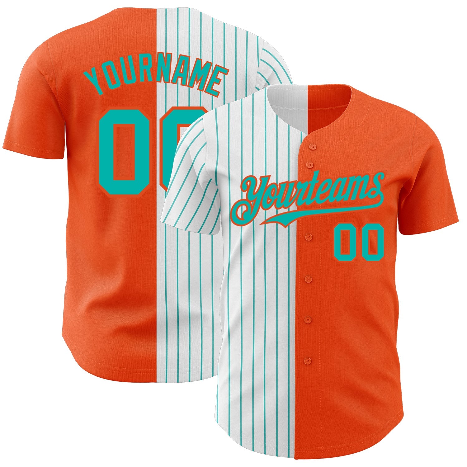 Custom Orange White-Aqua Pinstripe Authentic Split Fashion Baseball Jersey - Sky-Custom