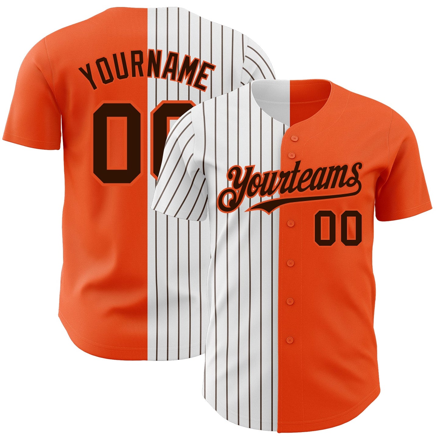 Custom Orange White-Brown Pinstripe Authentic Split Fashion Baseball Jersey - Sky-Custom
