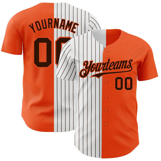 Custom Orange White-Brown Pinstripe Authentic Split Fashion Baseball Jersey - Sky-Custom
