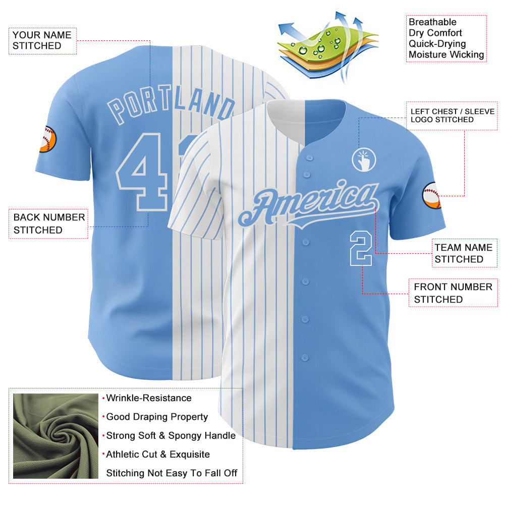 Custom Light Blue White-Light Blue Pinstripe Authentic Split Fashion Baseball Jersey - Sky-Custom