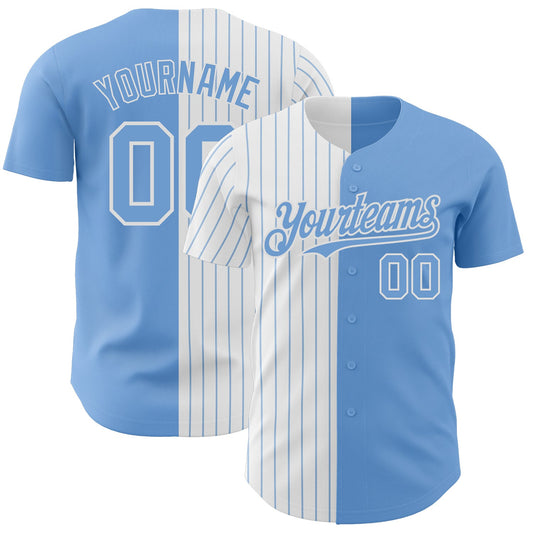Custom Light Blue White-Light Blue Pinstripe Authentic Split Fashion Baseball Jersey - Sky-Custom