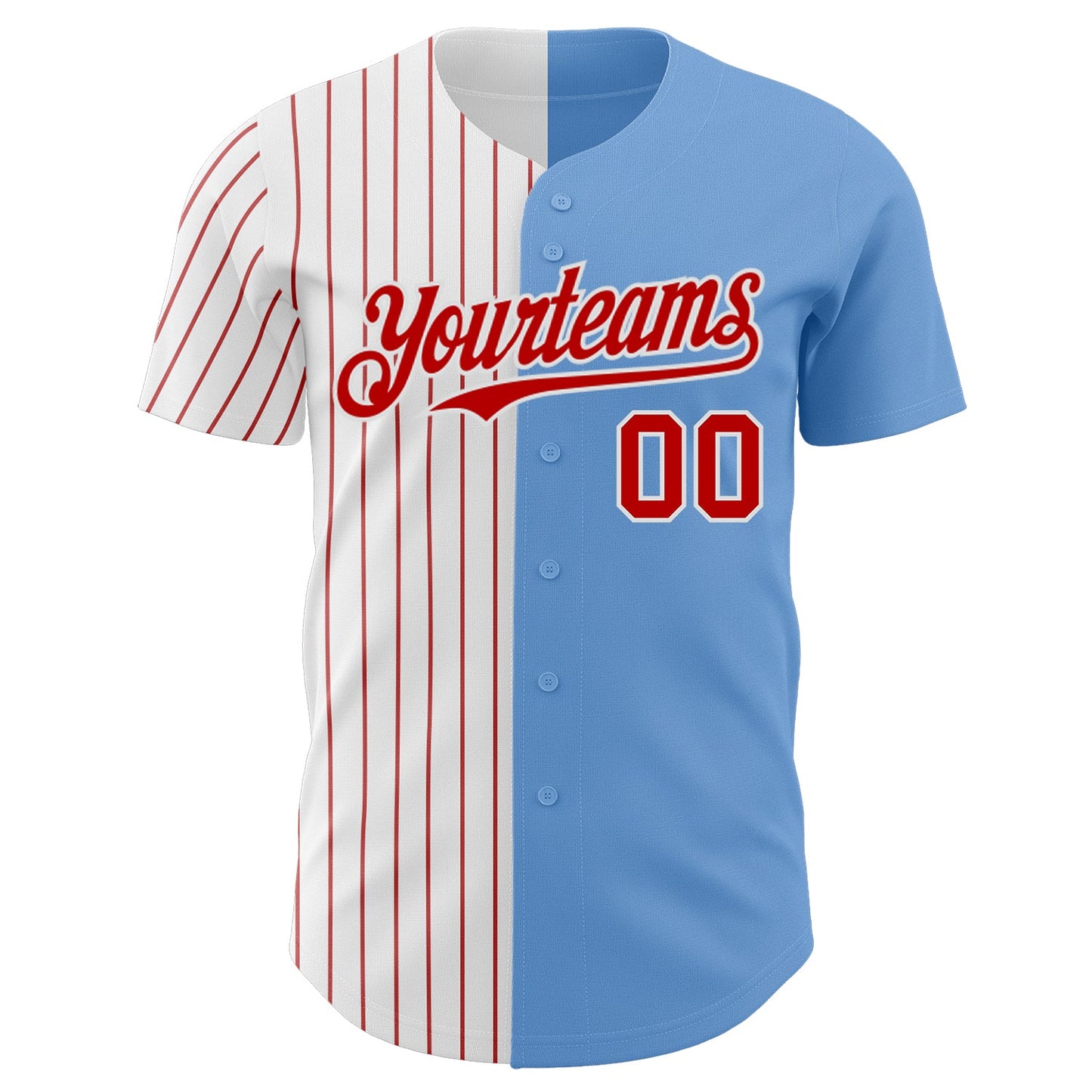 Custom Light Blue White-Red Pinstripe Authentic Split Fashion Baseball Jersey - Sky-Custom