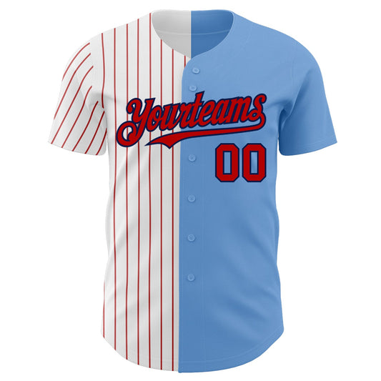 Custom Light Blue Navy-Red Pinstripe Authentic Split Fashion Baseball Jersey - Sky-Custom