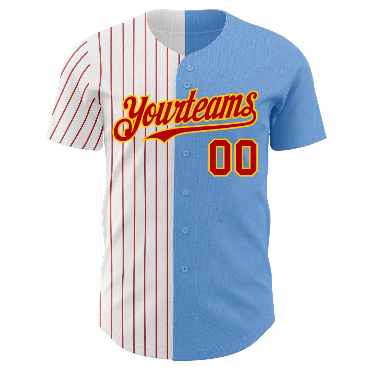 Custom Light Blue Yellow-Red Pinstripe Authentic Split Fashion Baseball Jersey - Sky-Custom