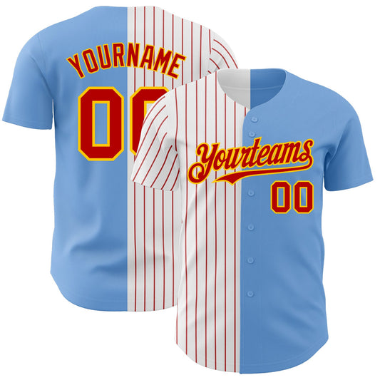Custom Light Blue Yellow-Red Pinstripe Authentic Split Fashion Baseball Jersey - Sky-Custom