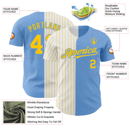 Custom Light Blue White-Yellow Pinstripe Authentic Split Fashion Baseball Jersey - Sky-Custom