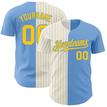 Custom Light Blue White-Yellow Pinstripe Authentic Split Fashion Baseball Jersey - Sky-Custom