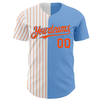 Custom Light Blue White-Orange Pinstripe Authentic Split Fashion Baseball Jersey - Sky-Custom